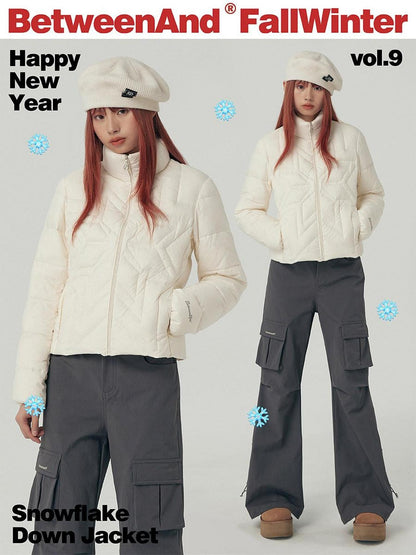 BETWEENAND Reflective Snowflake Print Quilted Women&