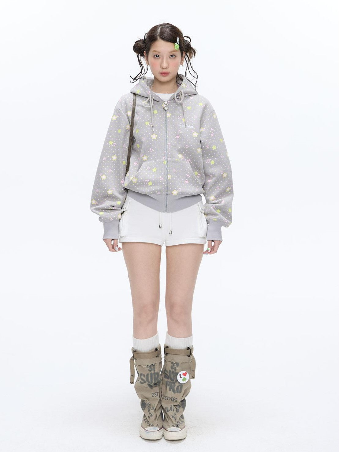 BETWEENAND Retro Four Leaf Clover Hooded Zip Women&