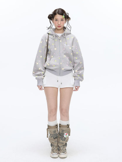 BETWEENAND Retro Four Leaf Clover Hooded Zip Women&