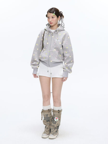 BETWEENAND Retro Four Leaf Clover Hooded Zip Women&