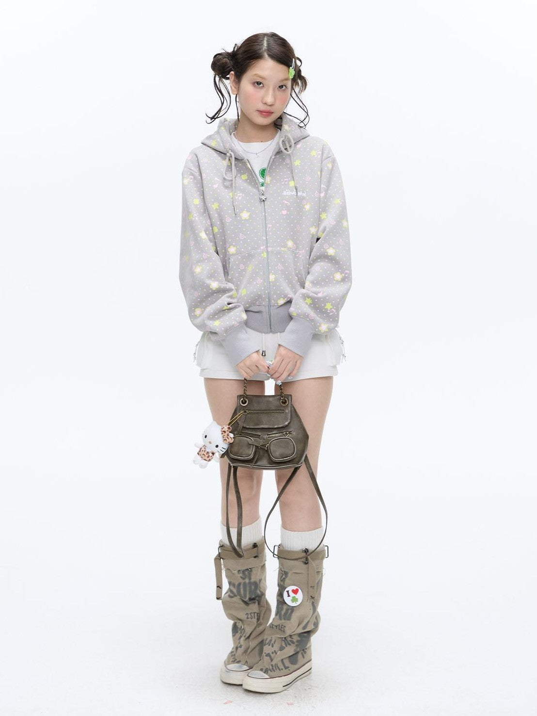 BETWEENAND Retro Four Leaf Clover Hooded Zip Women&