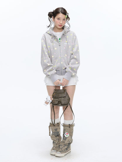 BETWEENAND Retro Four Leaf Clover Hooded Zip Women&