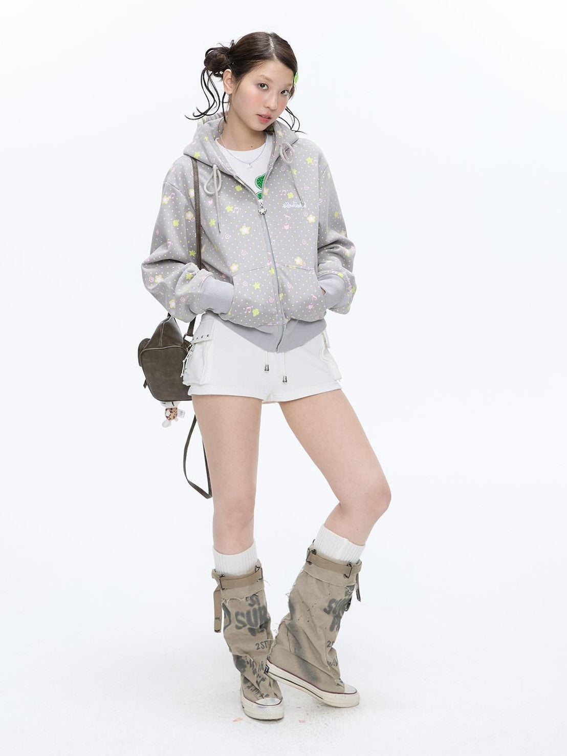 BETWEENAND Retro Four Leaf Clover Hooded Zip Women&