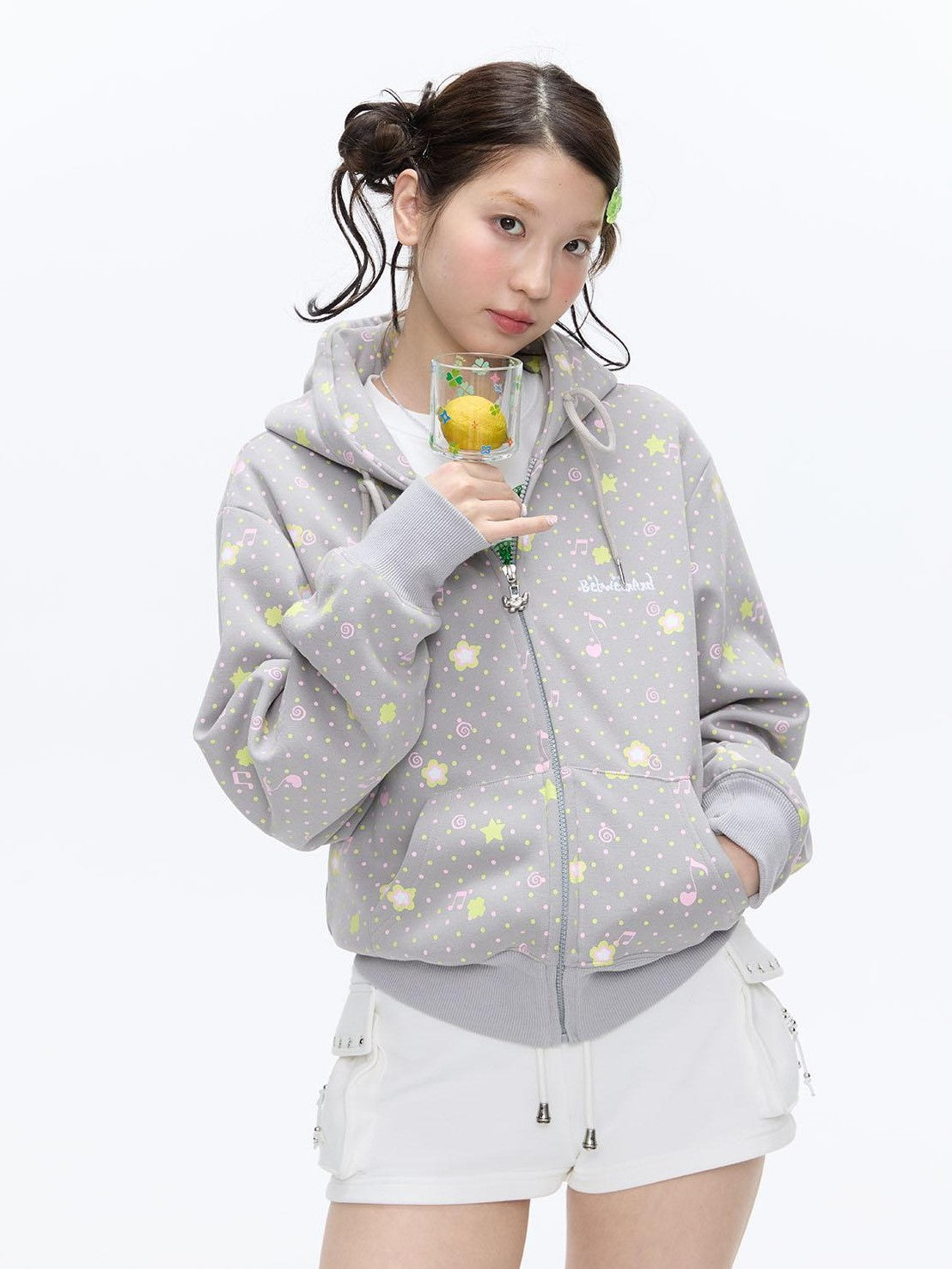 BETWEENAND Retro Four Leaf Clover Hooded Zip Women&