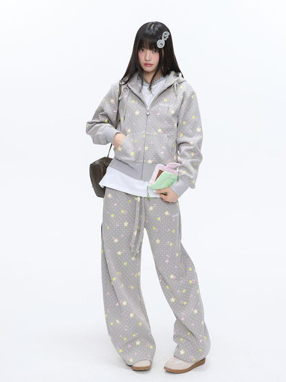 BETWEENAND Retro Four Leaf Clover Hooded Zip Women&