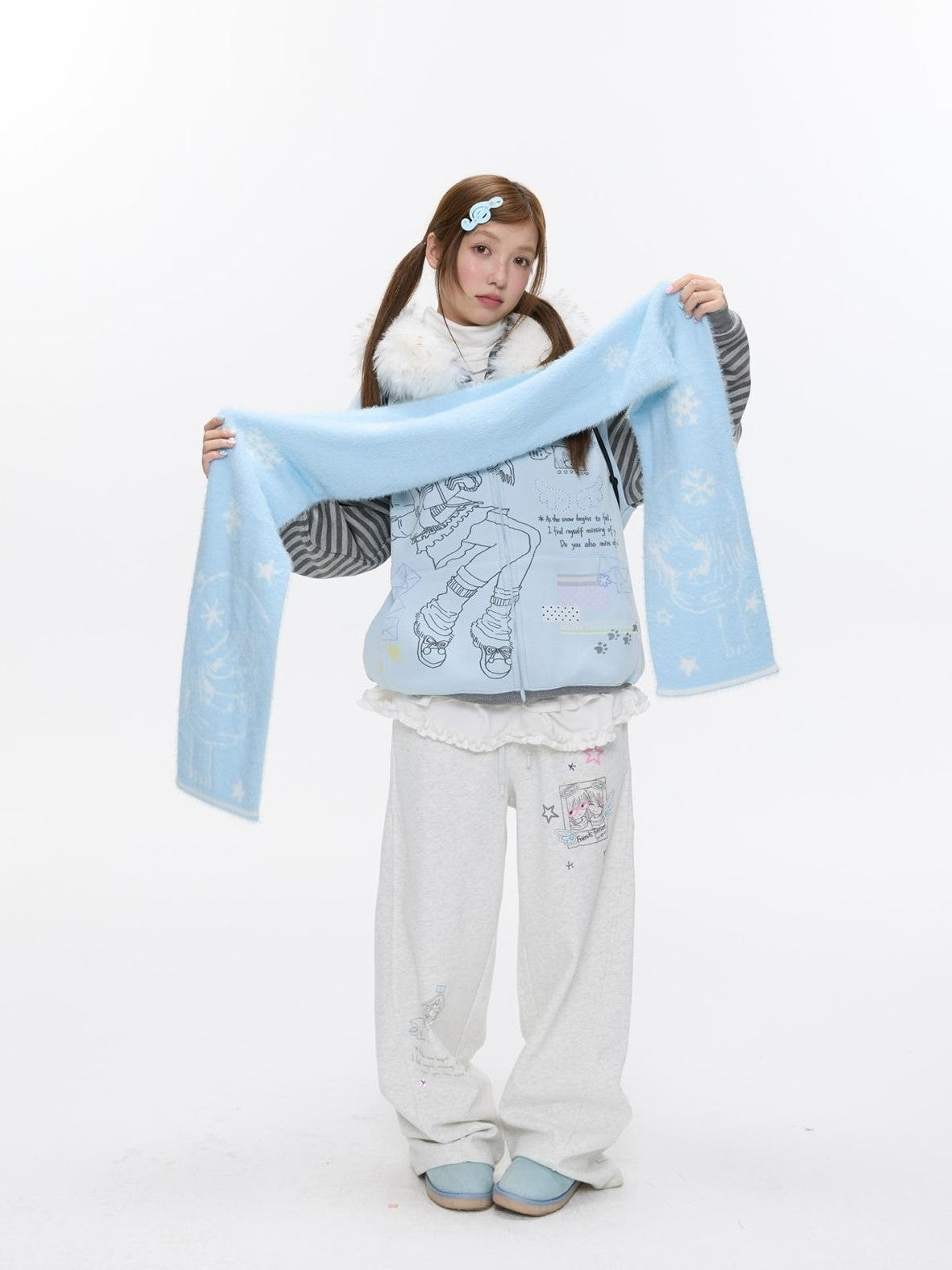 BETWEENAND Sea Salt Blue Faux Mink Double Knit Women&