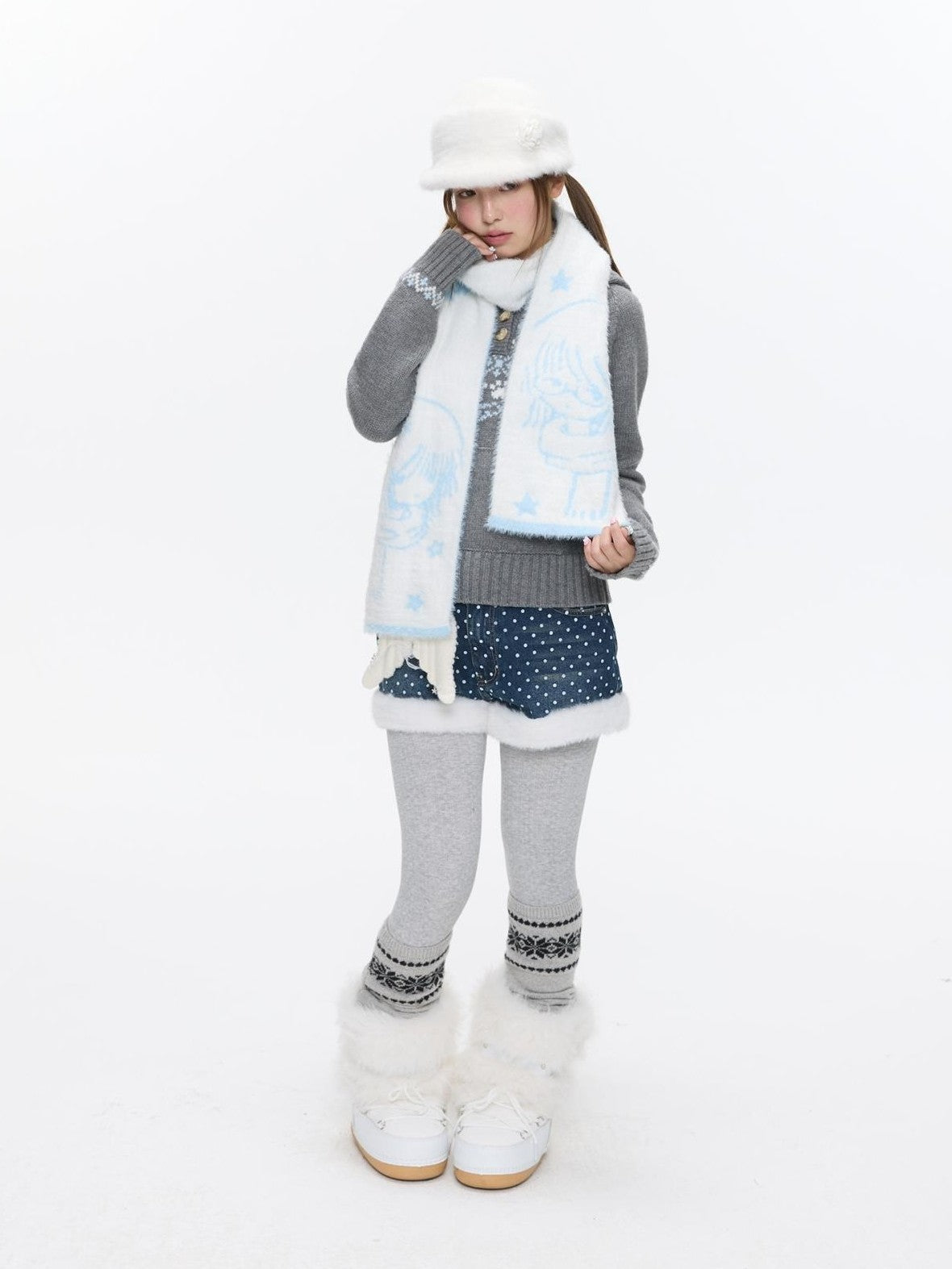 BETWEENAND Sea Salt Blue Faux Mink Double Knit Women&