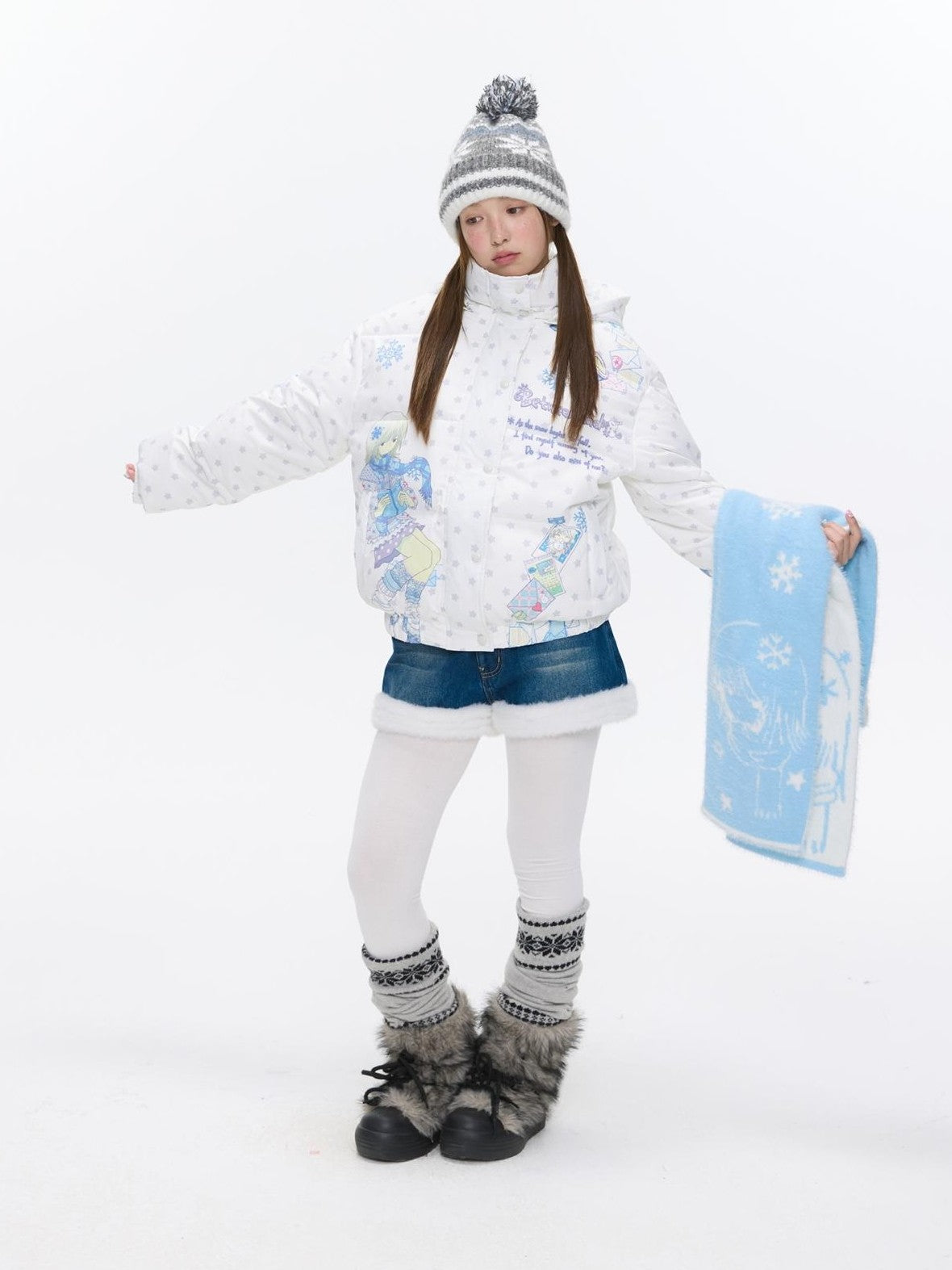 BETWEENAND Sea Salt Blue Faux Mink Double Knit Women&