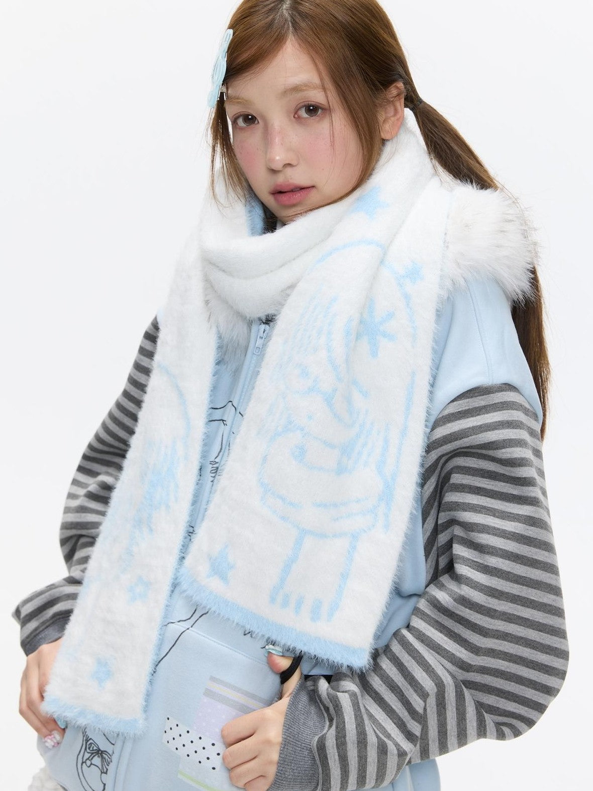 BETWEENAND Sea Salt Blue Faux Mink Double Knit Women&