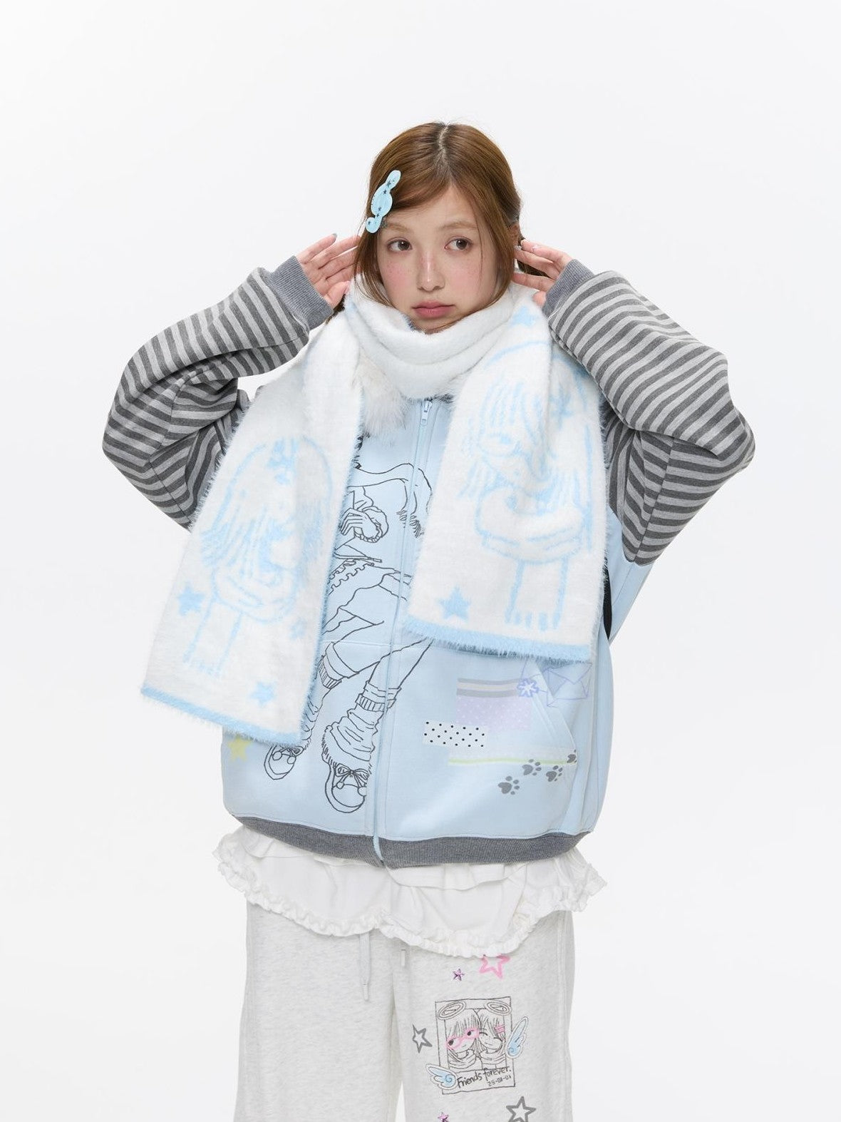 BETWEENAND Sea Salt Blue Faux Mink Double Knit Women&
