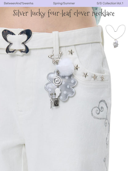 BETWEENAND Silver Four Leaf Clover Vintage Leather Women&