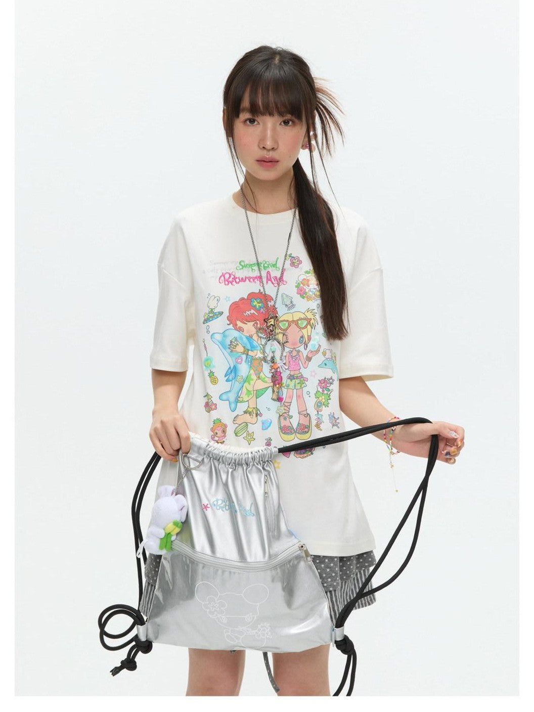 BETWEENAND Silver Original Designer Print Double Sided Women&