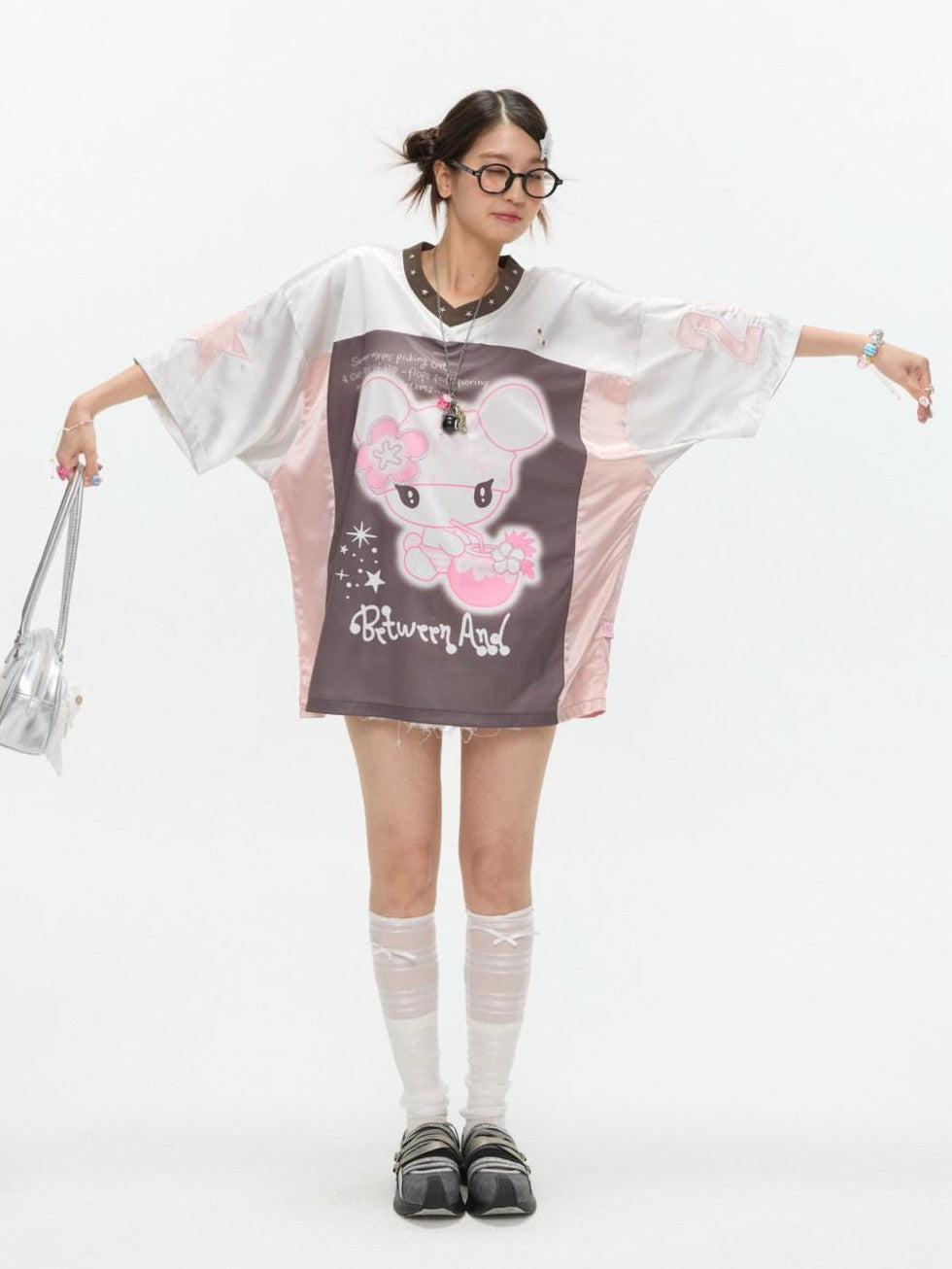 BETWEENAND Silver Patchwork Printed Breathable Women&