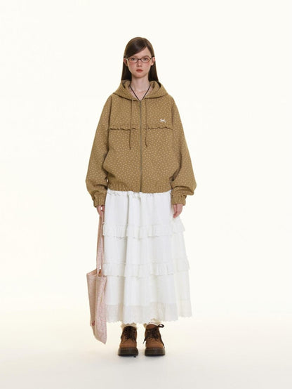 BETWEENAND Small Floral Print Ruffle Trim Hooded Women&