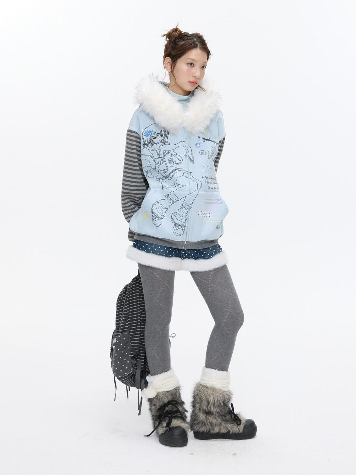 BETWEENAND Snowflake Polka Vintage High Waist Knitted Women&