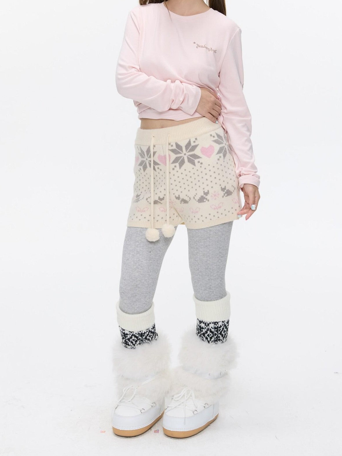 BETWEENAND Snowflake Polka Vintage High Waist Knitted Women&