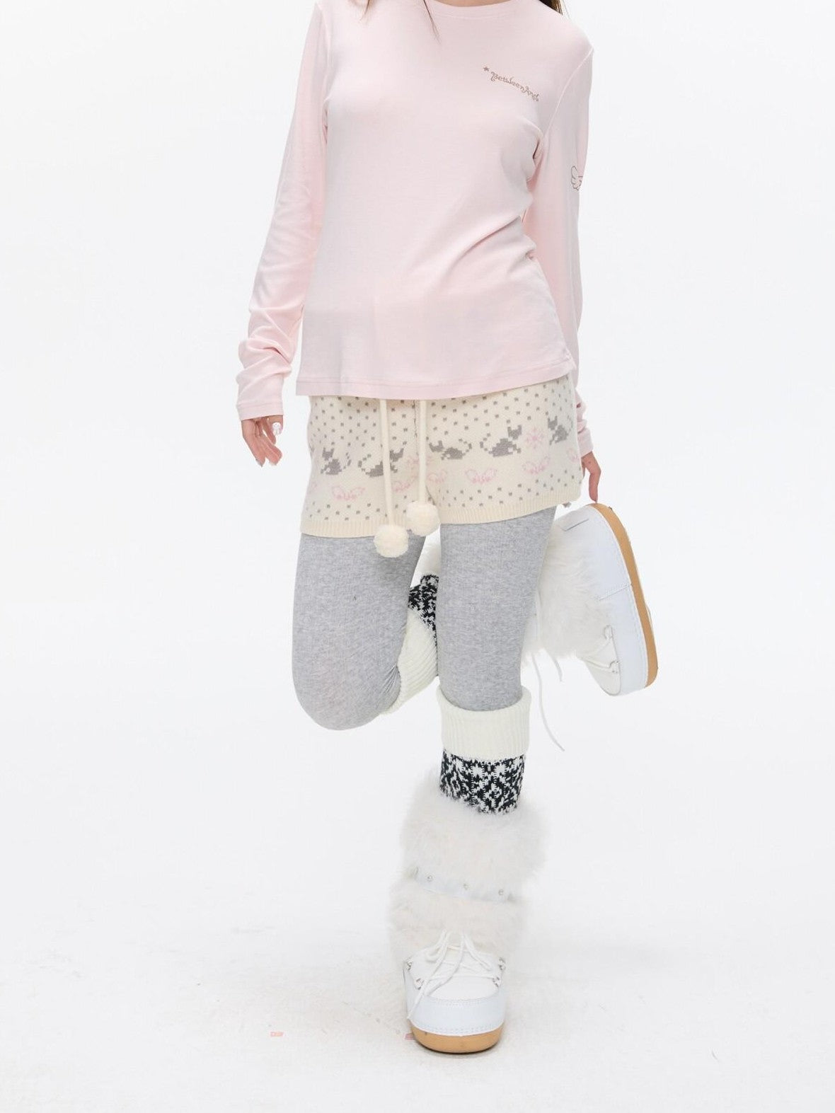 BETWEENAND Snowflake Polka Vintage High Waist Knitted Women&