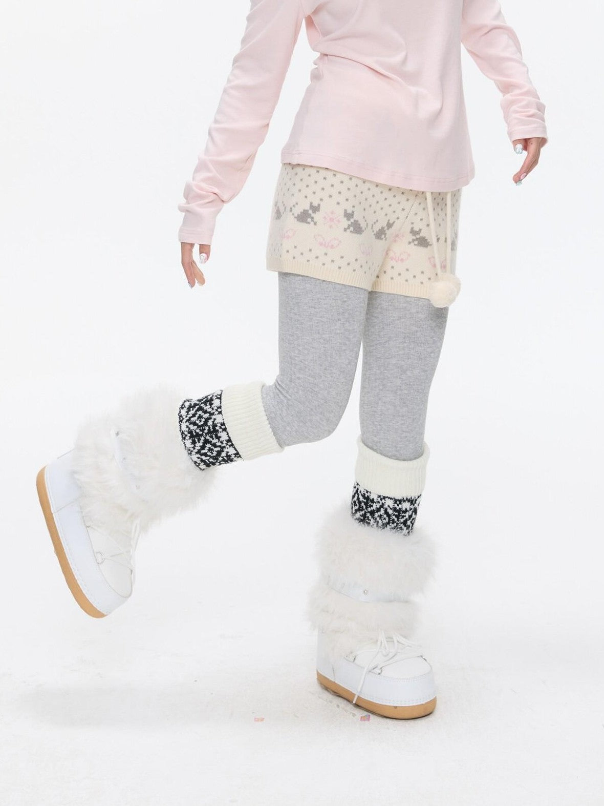 BETWEENAND Snowflake Polka Vintage High Waist Knitted Women&