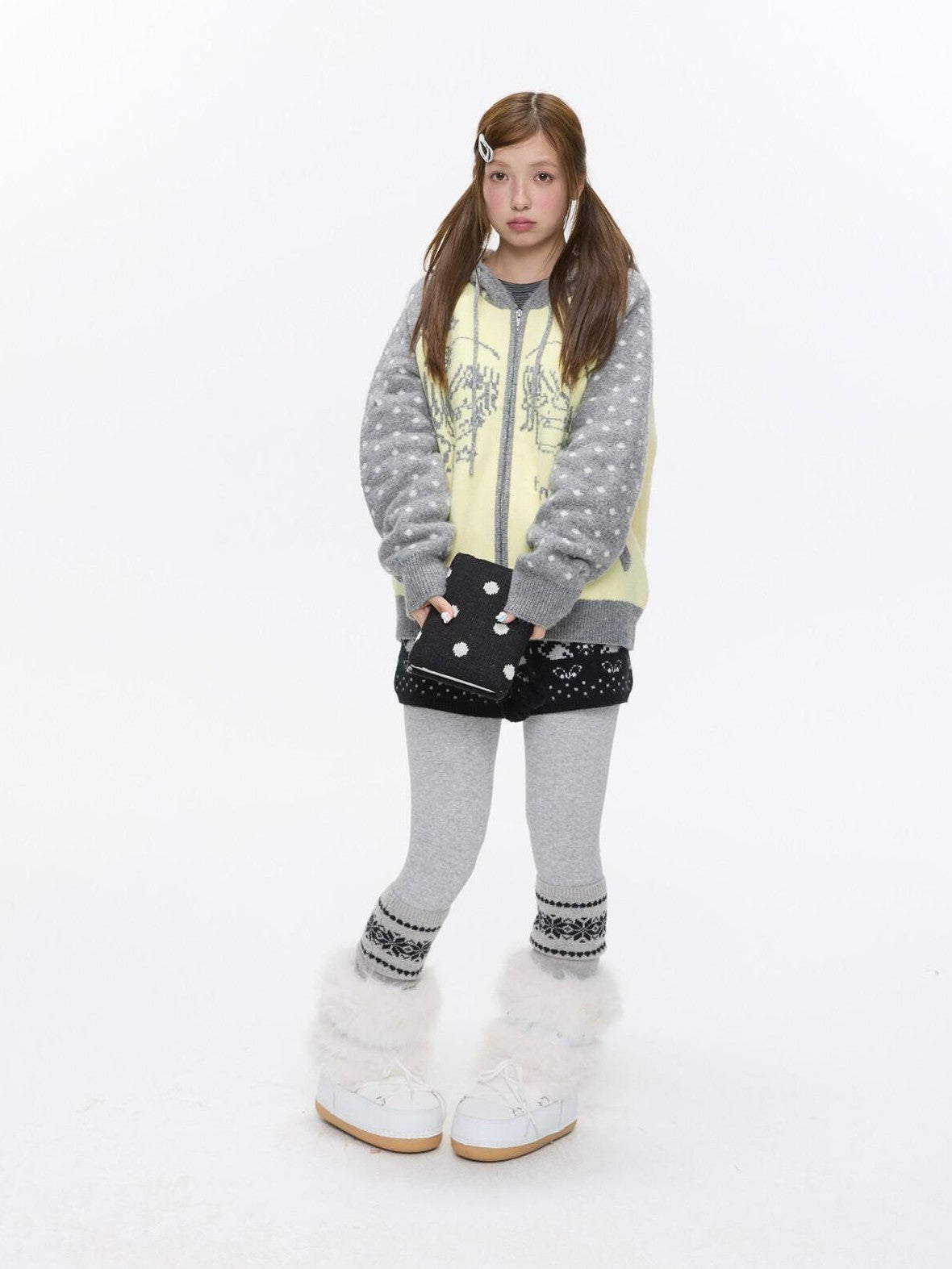 BETWEENAND Snowflake Polka Vintage High Waist Knitted Women&