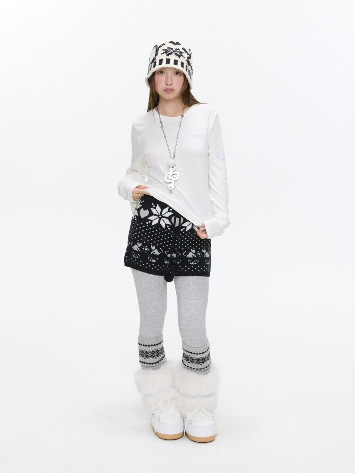 BETWEENAND Snowflake Polka Vintage High Waist Knitted Women&