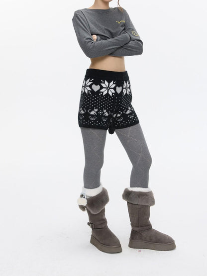 BETWEENAND Snowflake Polka Vintage High Waist Knitted Women&