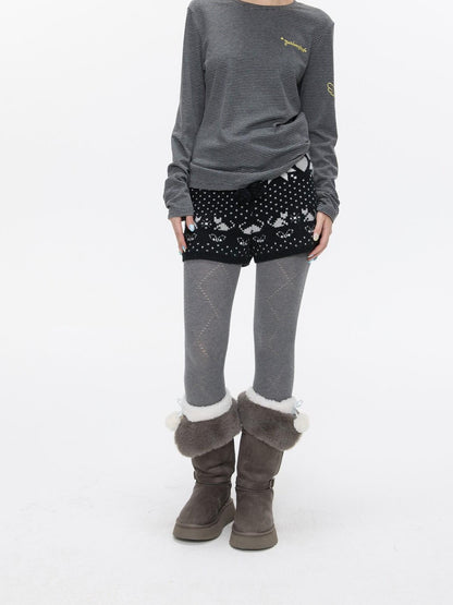 BETWEENAND Snowflake Polka Vintage High Waist Knitted Women&