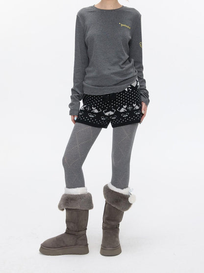 BETWEENAND Snowflake Polka Vintage High Waist Knitted Women&