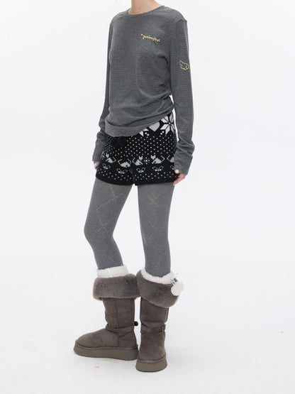 BETWEENAND Snowflake Polka Vintage High Waist Knitted Women&