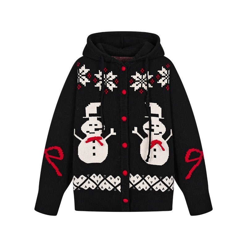 BETWEENAND_Snowman_Bow_Jacquard_Embroidered_Hooded_Women&