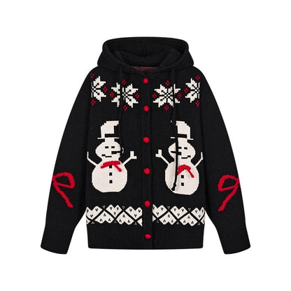 BETWEENAND_Snowman_Bow_Jacquard_Embroidered_Hooded_Women&