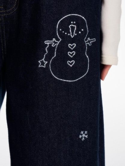 BETWEENAND Snowman Print Vintage Loose Slimming Fleece Lined Women&