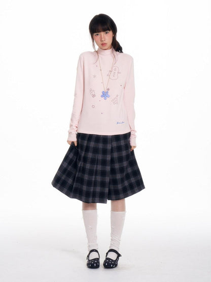 BETWEENAND Soft Beaded Letter Print Mock Neck Women&