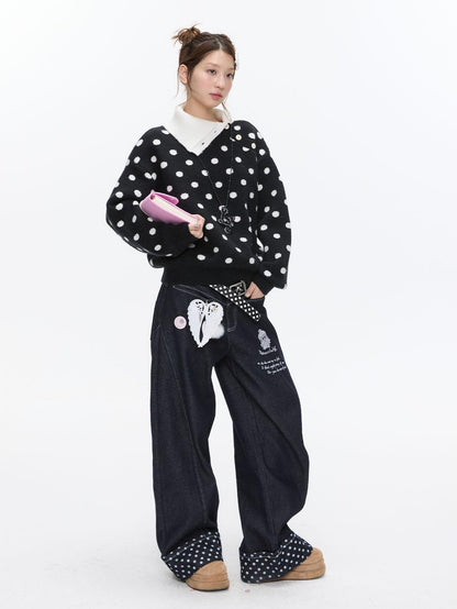 BETWEENAND Soft Plush Vintage Slanted Button Placket Knitted Women&