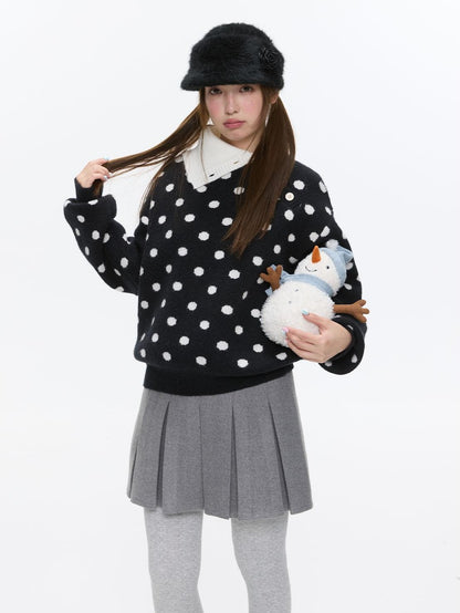 BETWEENAND Soft Plush Vintage Slanted Button Placket Knitted Women&