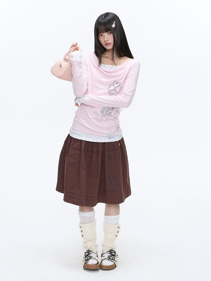 BETWEENAND Splice Bow Print Scoop Neck Women&