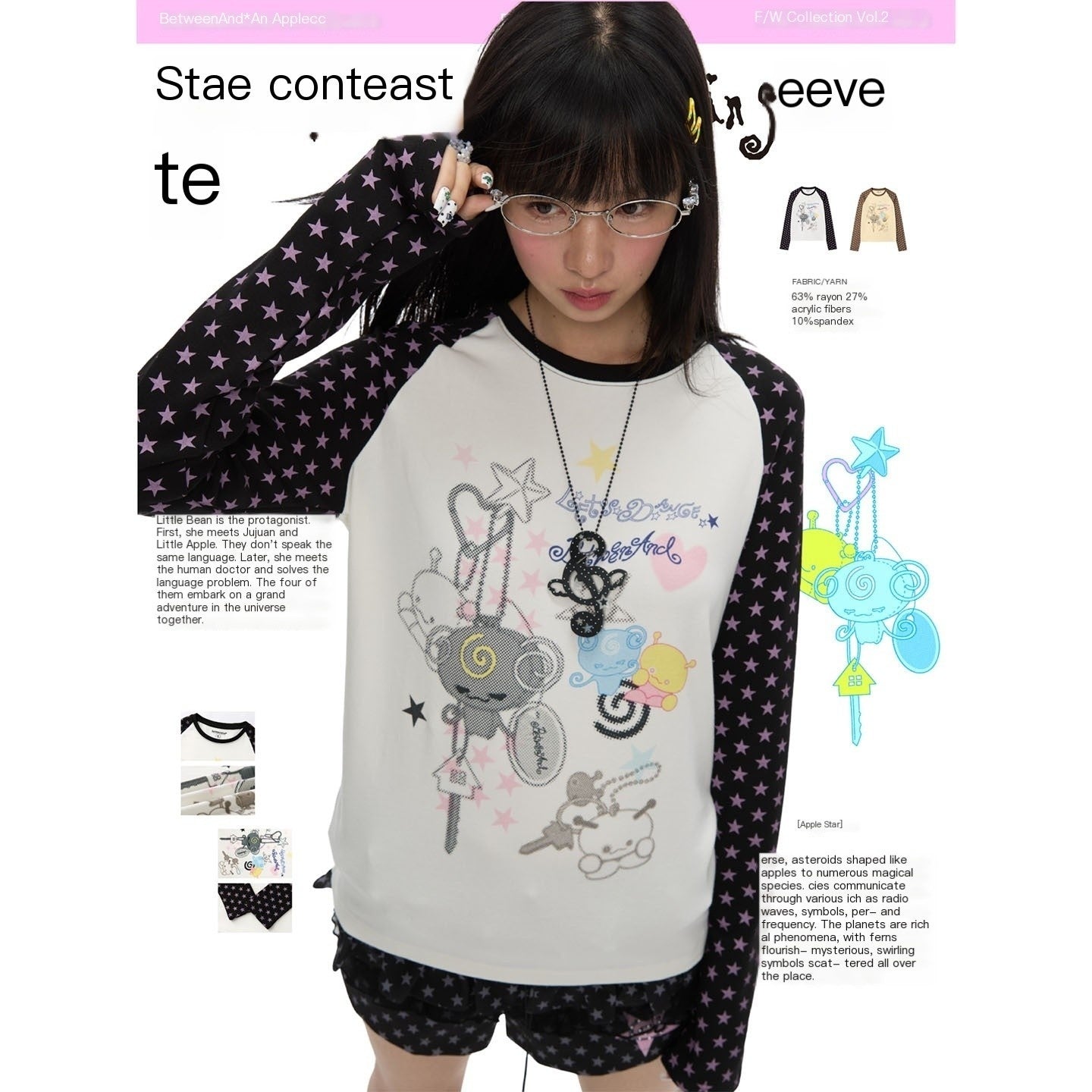 BETWEENAND_Star_Colorblock_Raglan_Print_Women&
