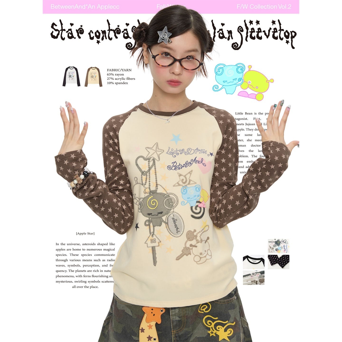 BETWEENAND_Star_Colorblock_Raglan_Print_Women&