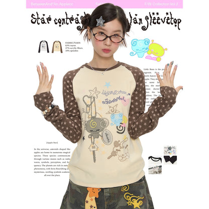 BETWEENAND_Star_Colorblock_Raglan_Print_Women&