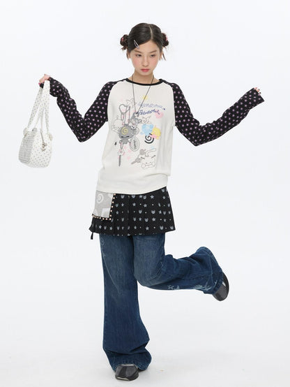 BETWEENAND Star Colorblock Raglan Print Women&