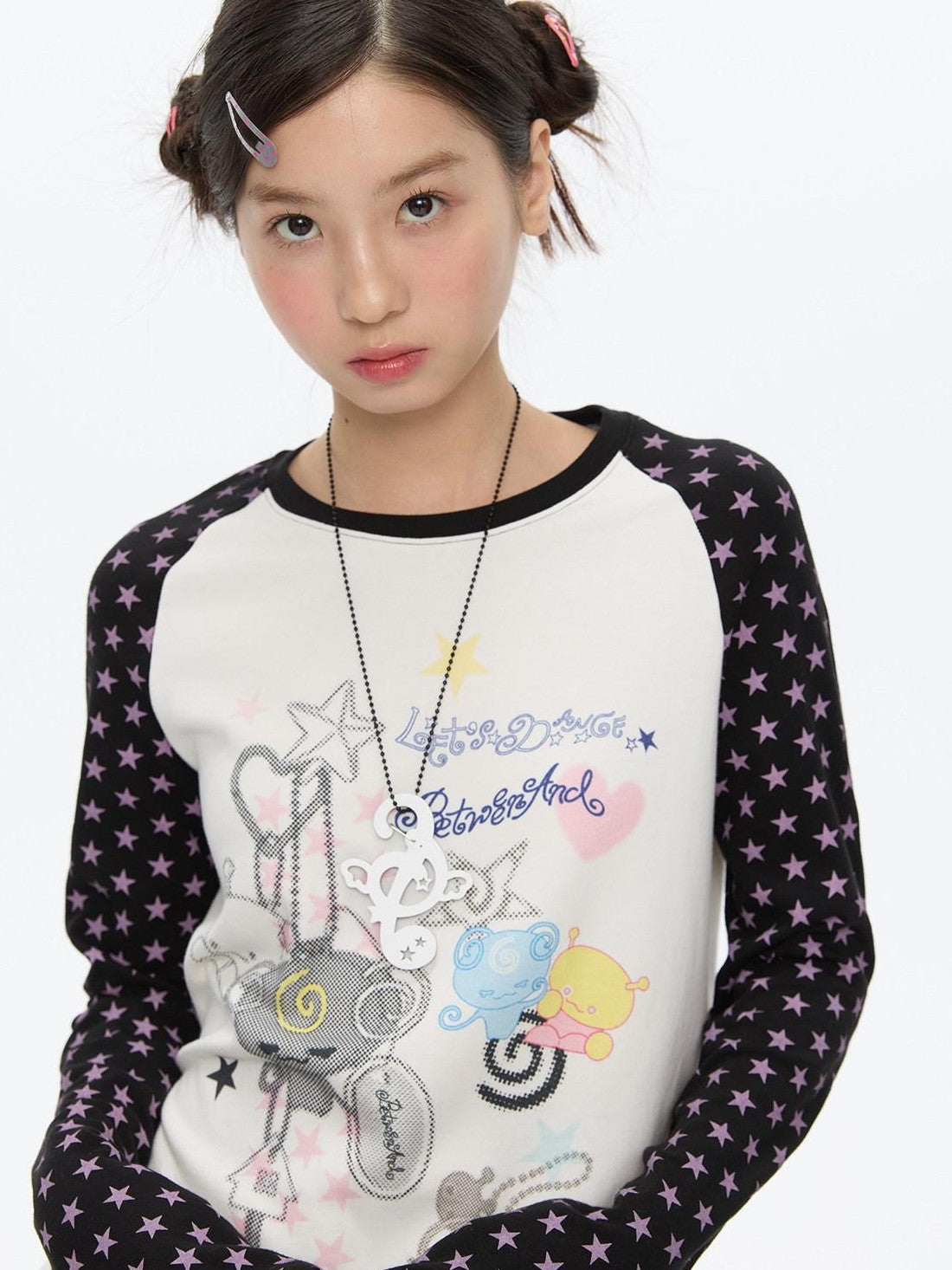 BETWEENAND Star Colorblock Raglan Print Women&