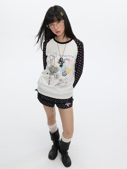 BETWEENAND Star Colorblock Raglan Print Women&