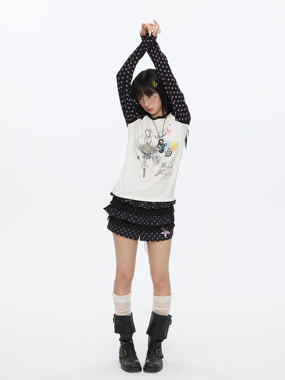 BETWEENAND Star Colorblock Raglan Print Women&
