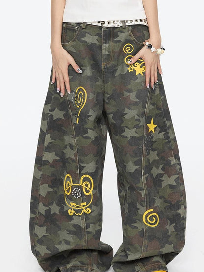 BETWEENAND Star Hotfix Rhinestone Camouflage Curved Blade Loose Women&