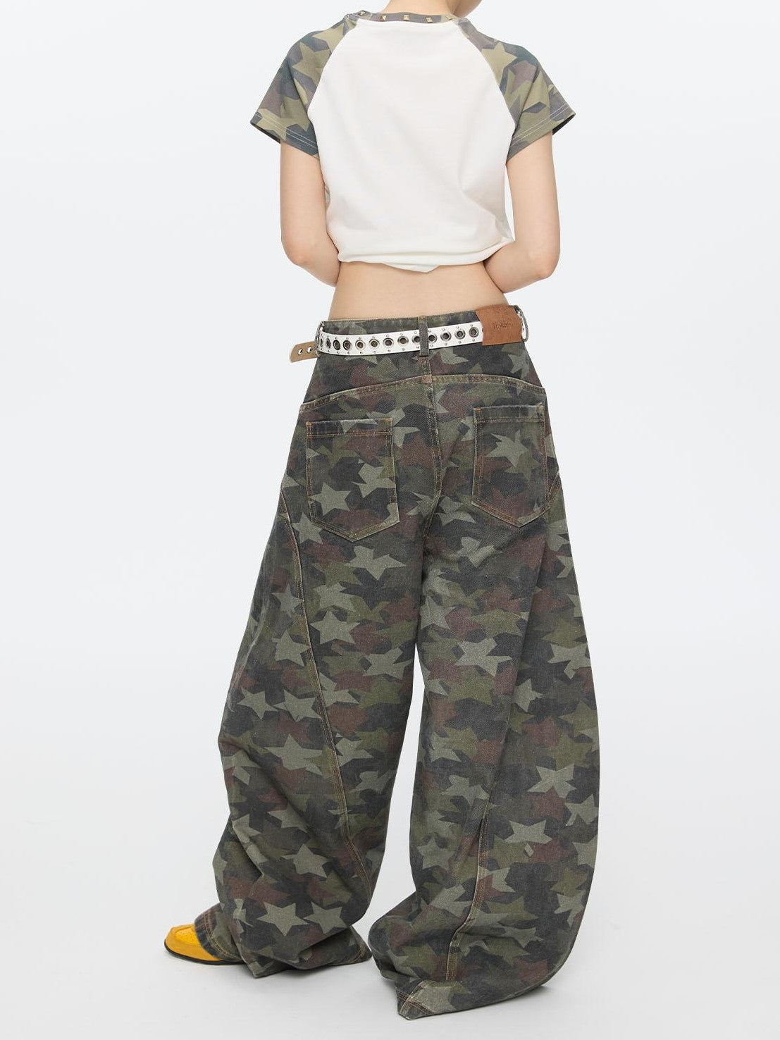 BETWEENAND Star Hotfix Rhinestone Camouflage Curved Blade Loose Women&