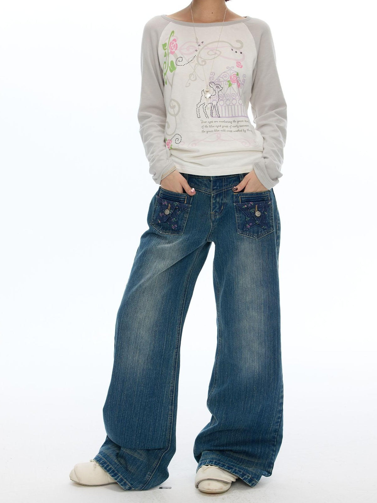 BETWEENAND Star Patch Pocket Casual Women&