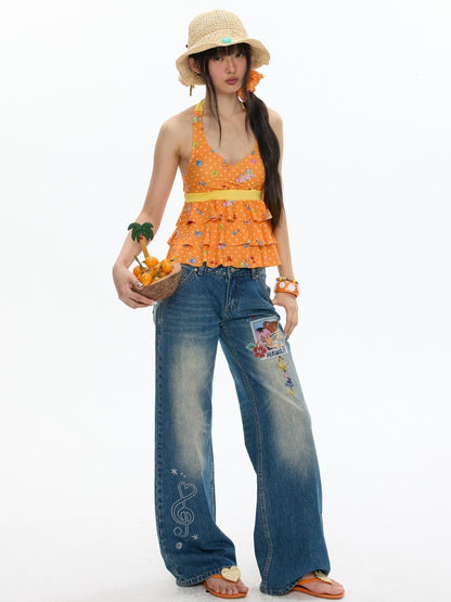 BETWEENAND Star Polka Dot Patchwork Washed Women&