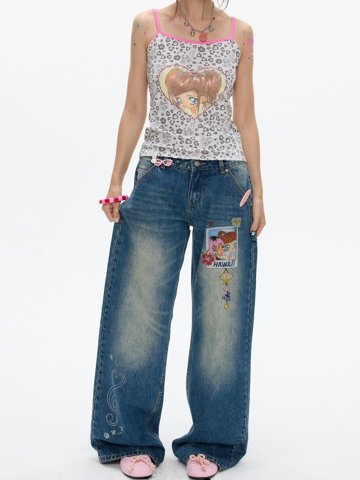 BETWEENAND Star Polka Dot Patchwork Washed Women&