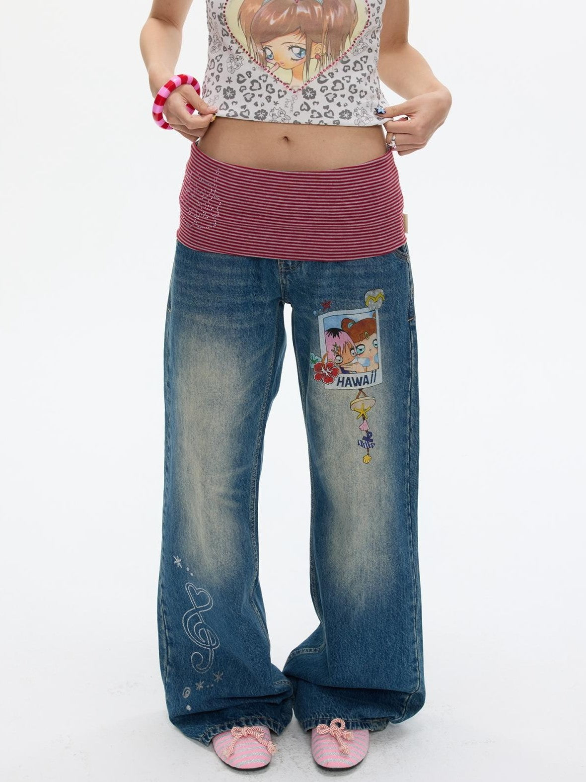 BETWEENAND Star Polka Dot Patchwork Washed Women&