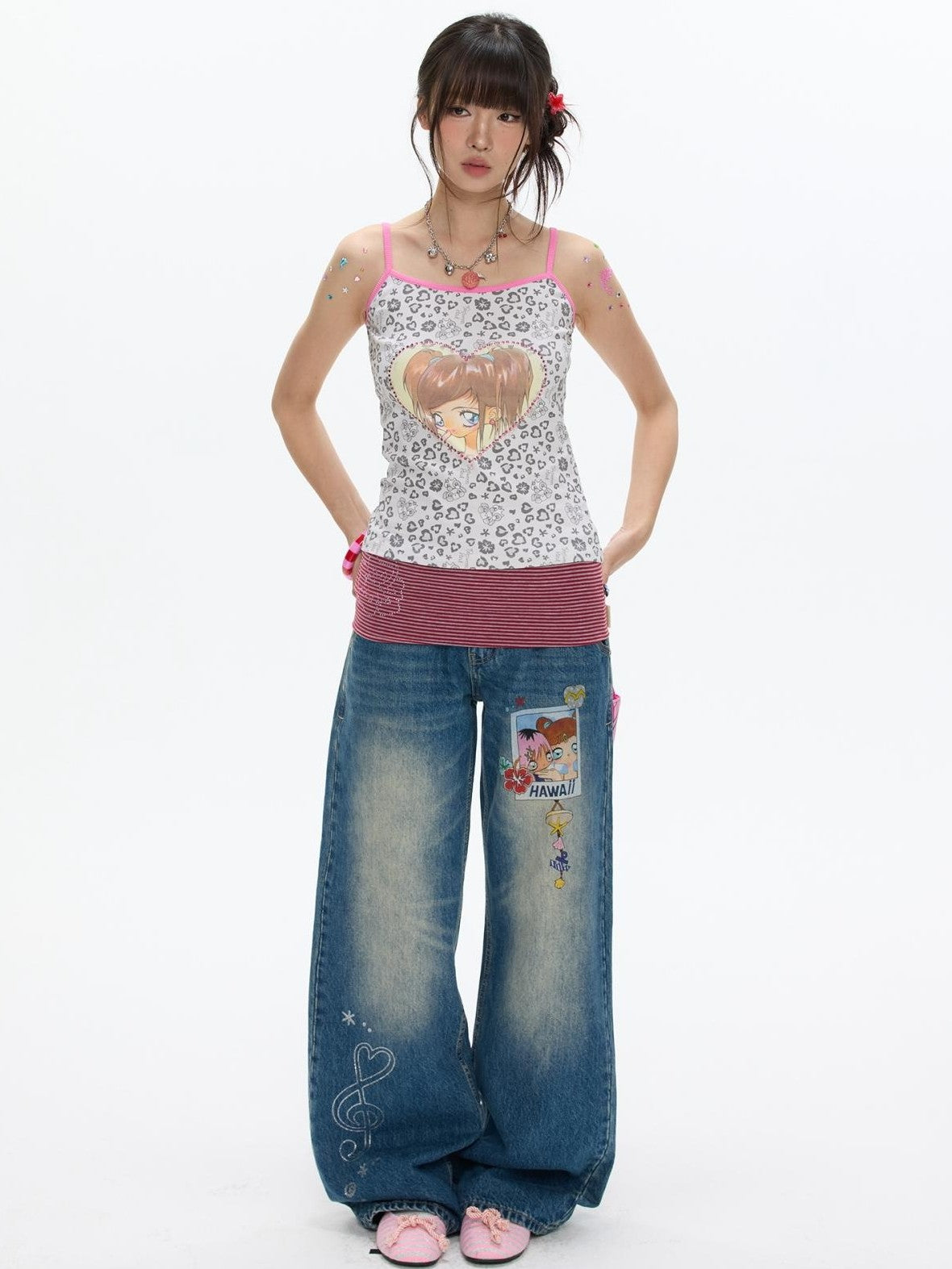 BETWEENAND Star Polka Dot Patchwork Washed Women&