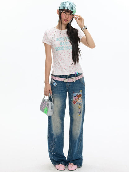 BETWEENAND Star Polka Dot Patchwork Washed Women&